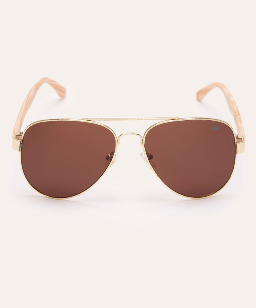 óculos de sol aviador dourado