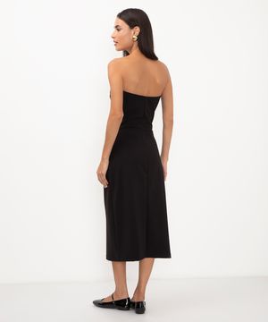 vestido midi decote reto sem alça preto