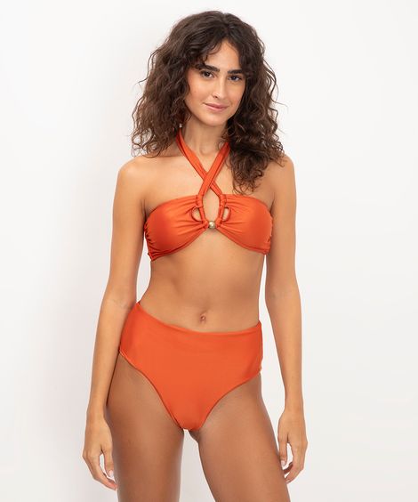 top biquini frente única com bojo proteção uv laranja