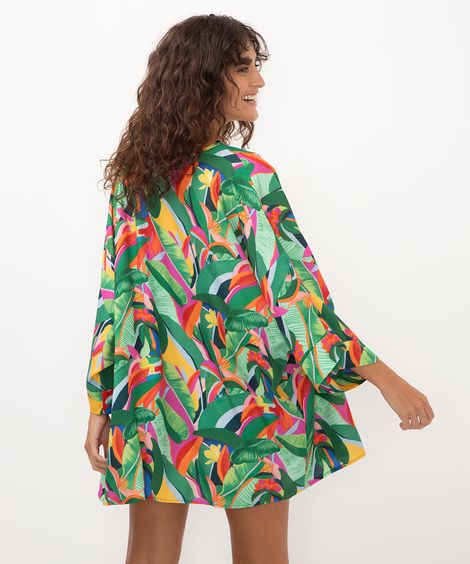 kimono saída estampada verde