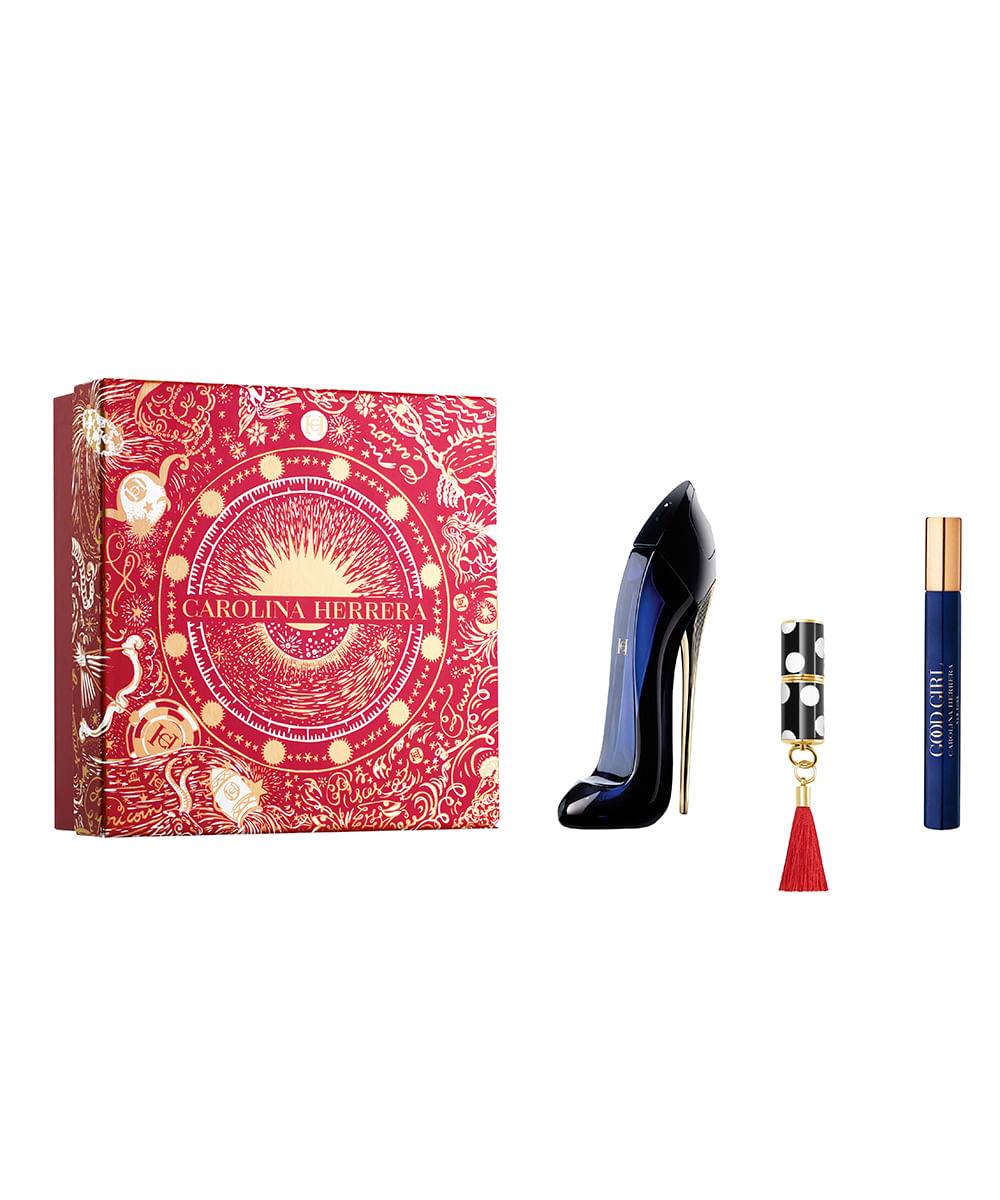 kit carolina herrera good girl eau de parfum 80ml com megaspritzer 10ml e um mini lipstick satin 310