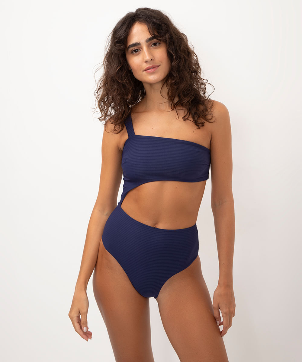 maiô ombro único cut out com proteção uv azul