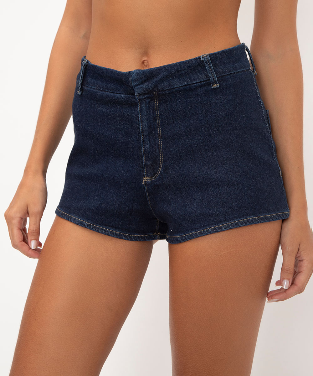 short jeans cintura média azul