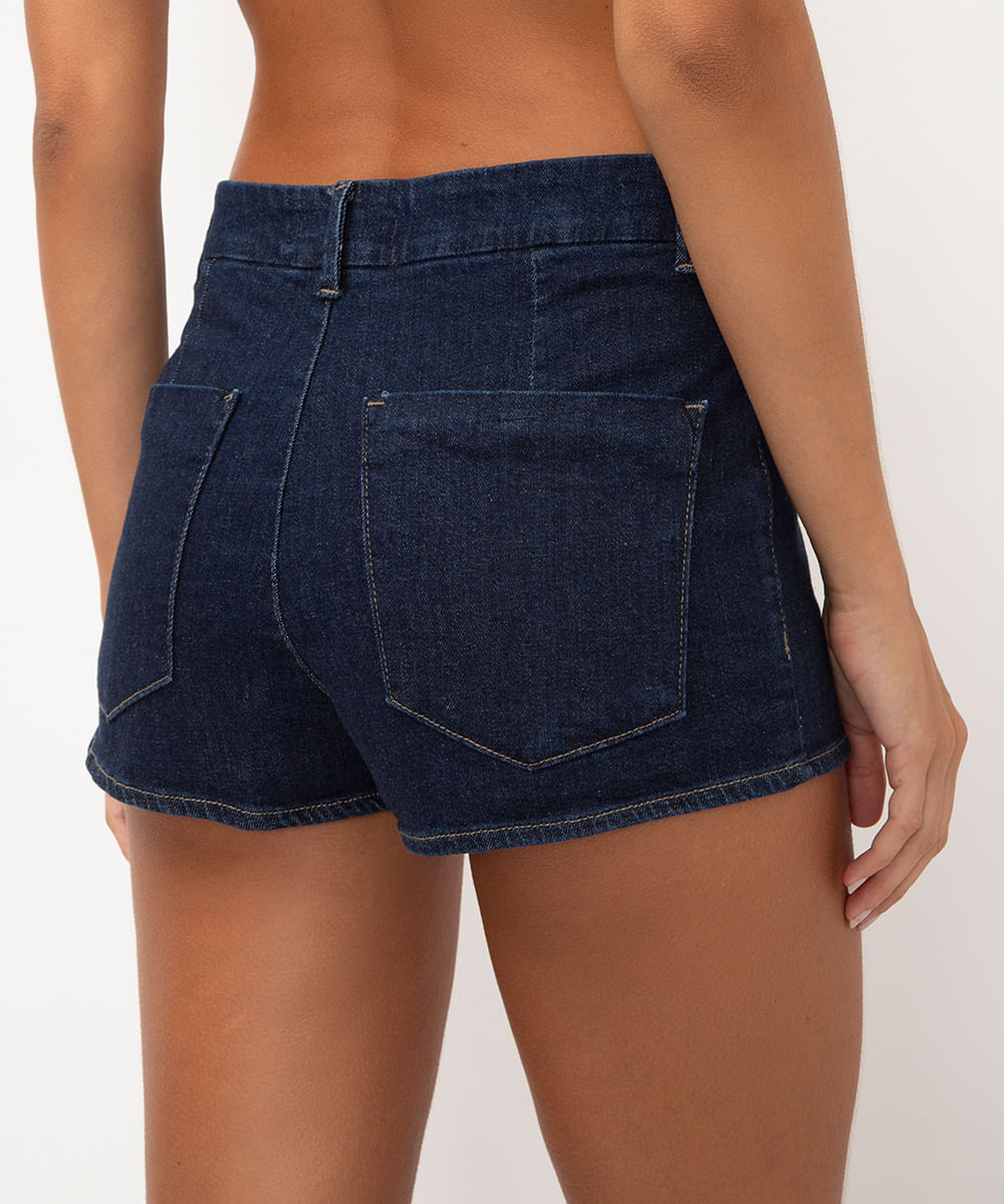 short jeans cintura média azul