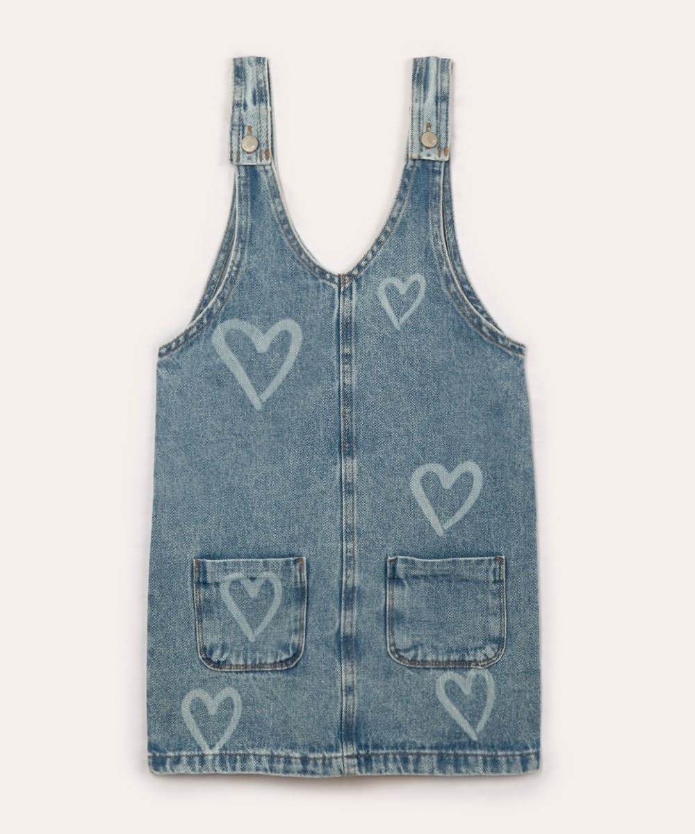 salopete jeans infantil coração azul