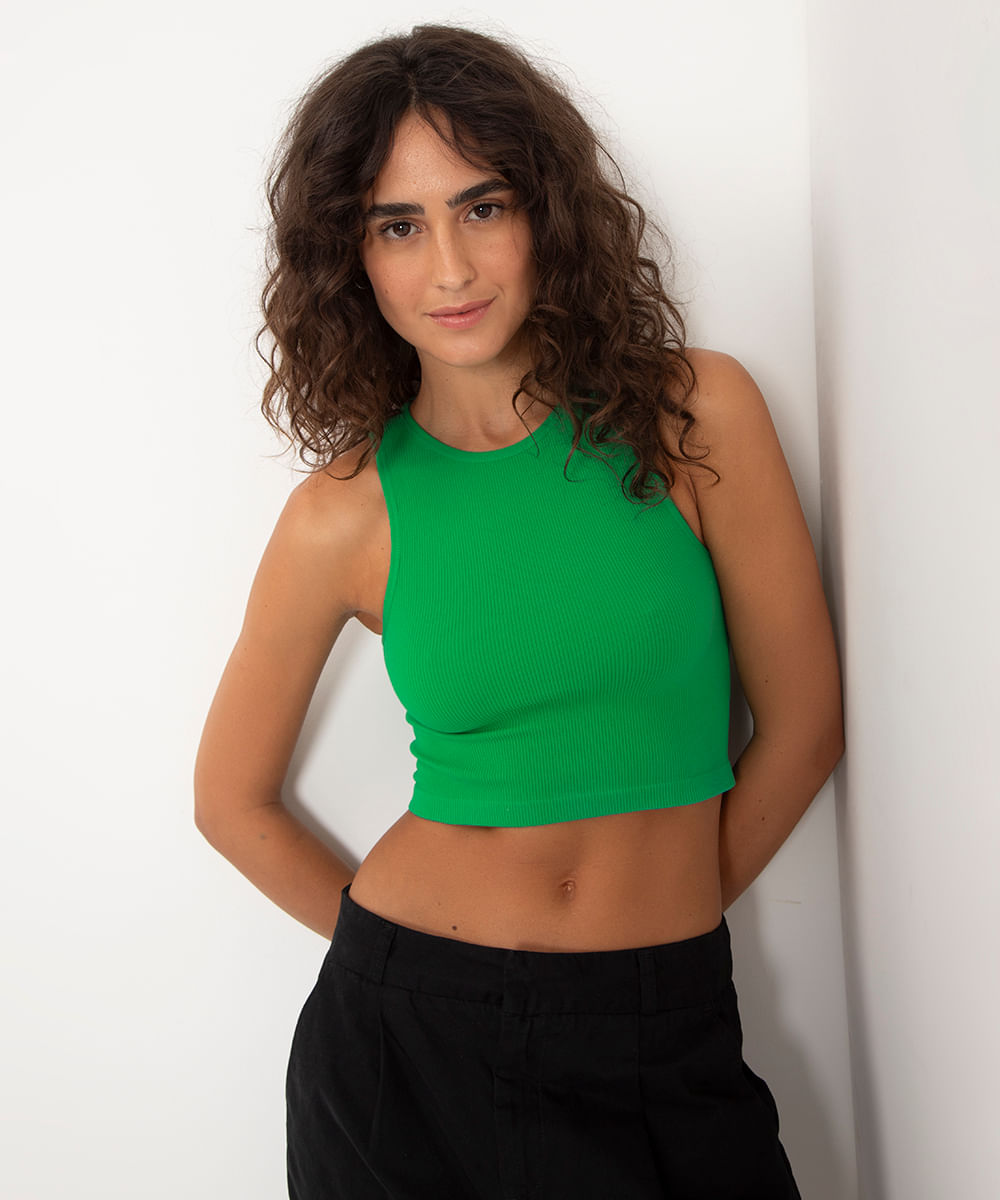 cropped halterneck de poliamida verde