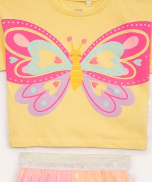 conjunto infantil borboleta com tiara amarelo