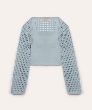 blusa com bolero de tricot infantil azul