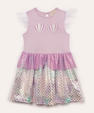 vestido infantil fantasia sereia lilás