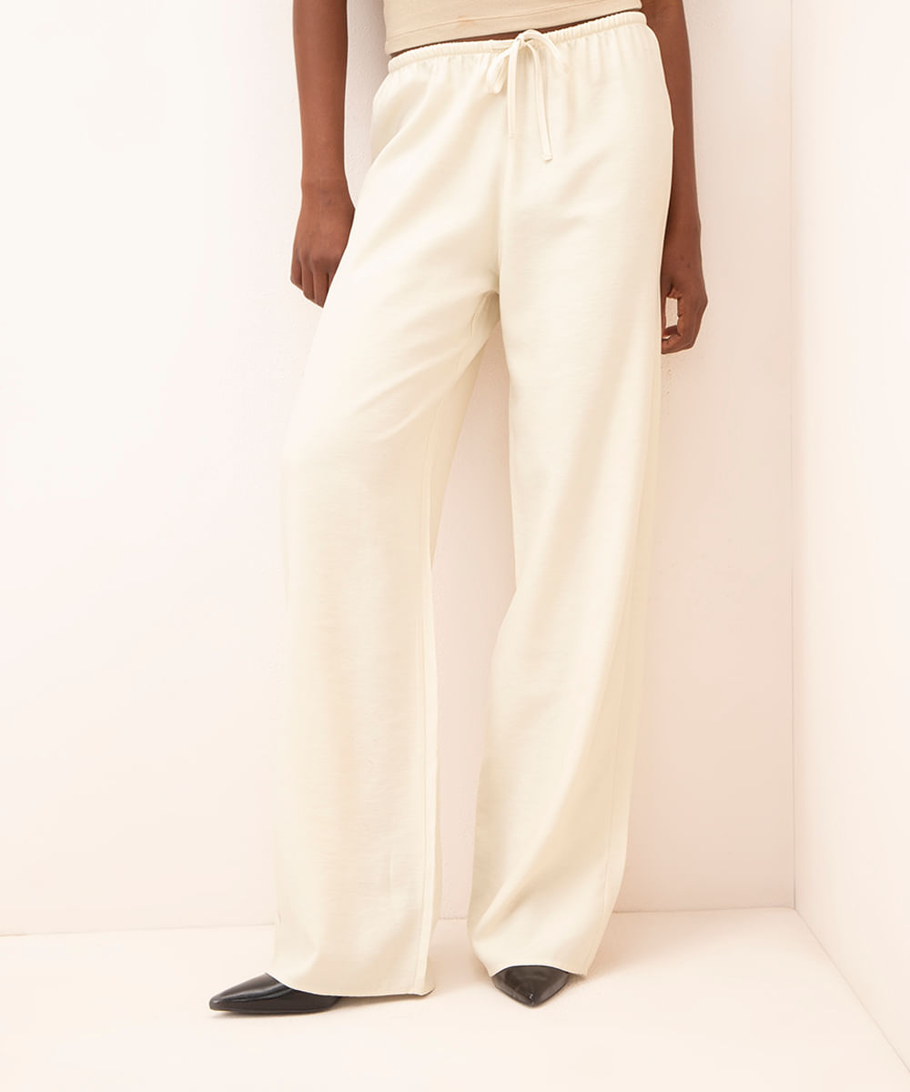 calça pajama cós elástico mindset bege