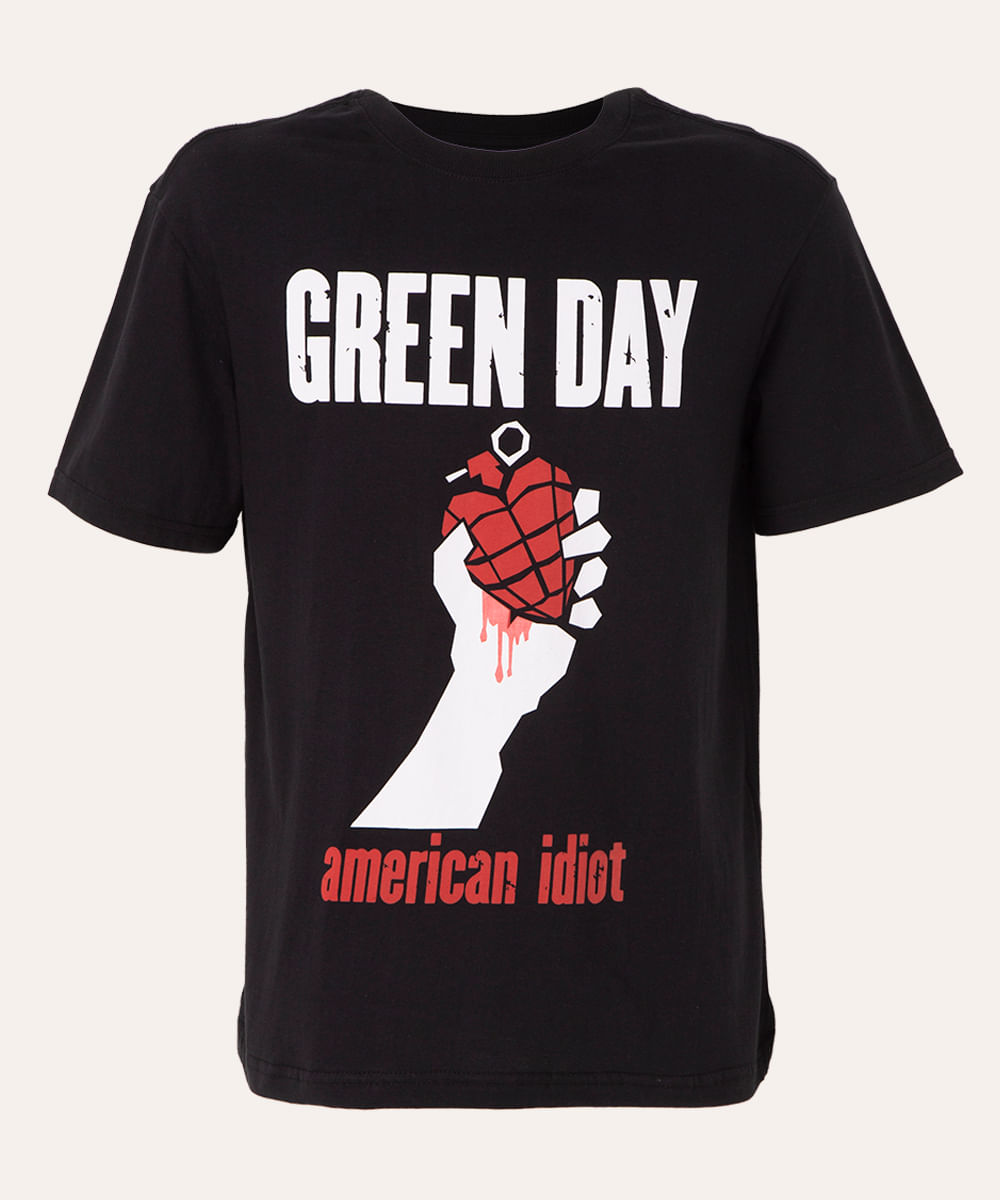 camiseta de algodão green day preto