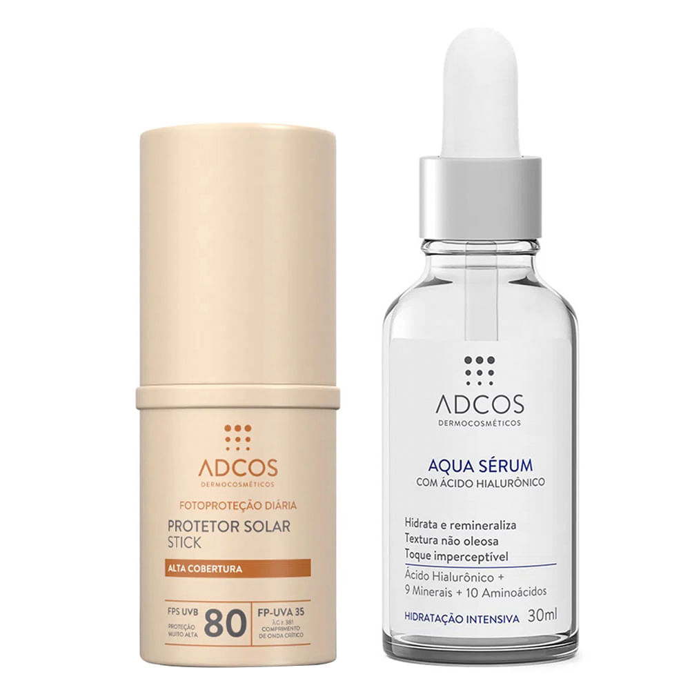 Adcos Dermocosméticos Kit - Sérum Facial + Protetor Solar Stick Com Cor Beige