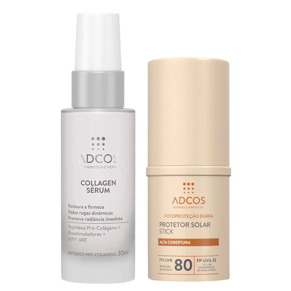 Adcos Dermocosméticos Kit - Sérum Facial + Protetor Solar Stick Com Cor Peach