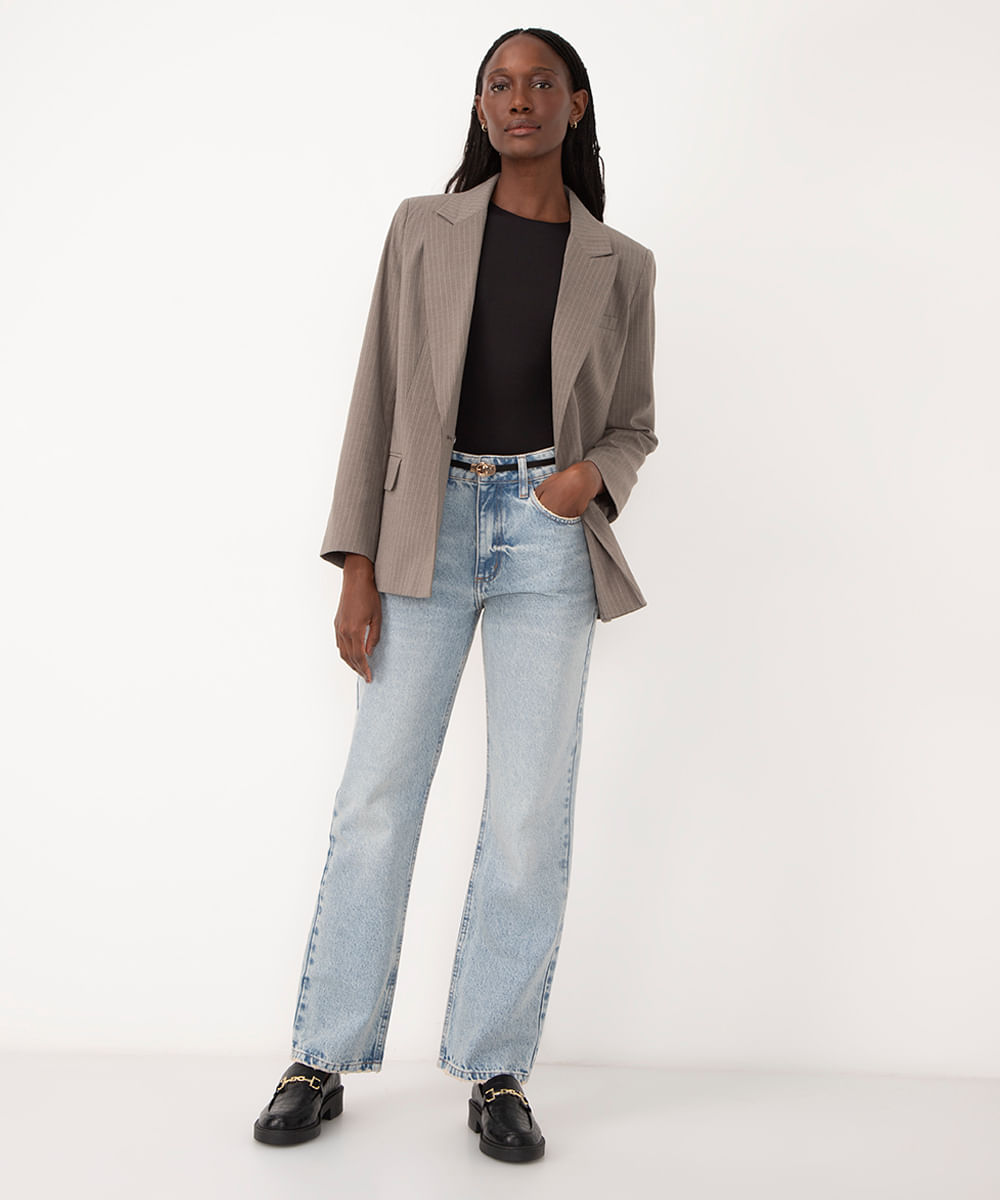 calça jeans reta cintura alta bff camila azul