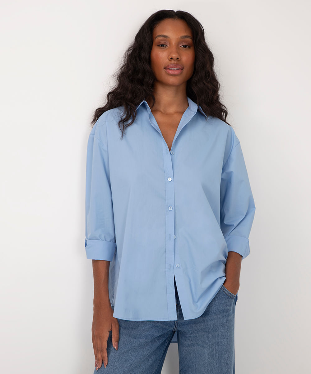 camisa de algodão oversized azul