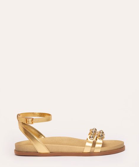 sandália flatform com tachas dourado