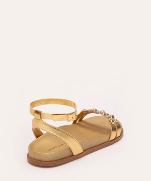 sandália flatform com tachas dourado