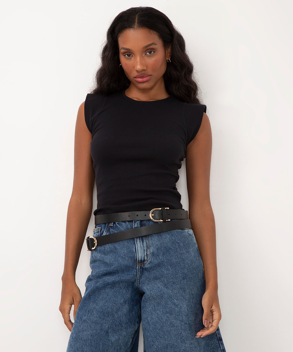 blusa muscle tee de algodão canelada - preto