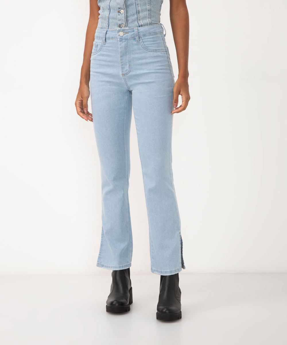 calça jeans reta cintura alta sawary azul