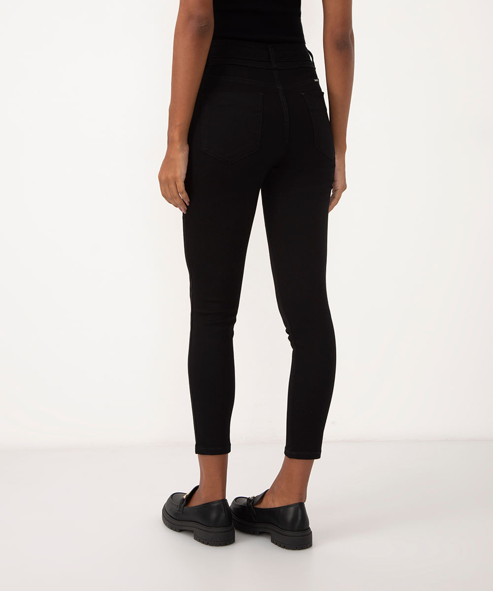 calça de sarja cigarrete cintura alta sawary preto