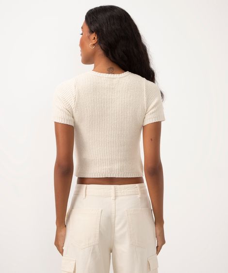 cropped de tricot trançado bege