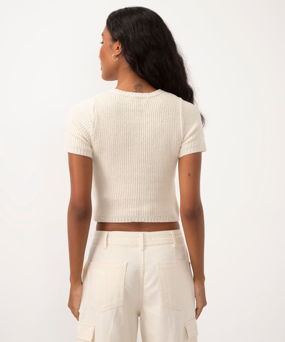 cropped de tricot trançado bege