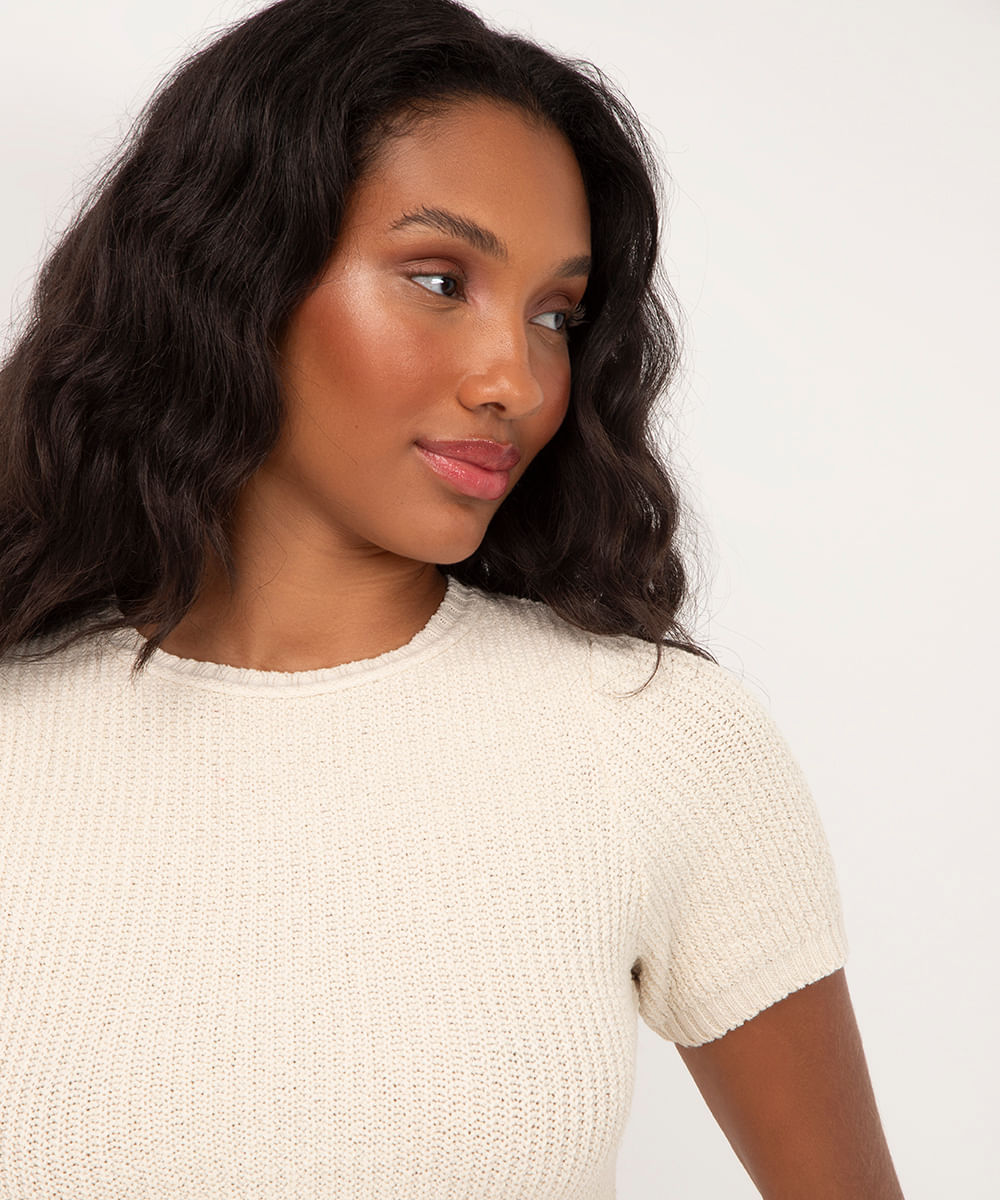 cropped de tricot trançado bege