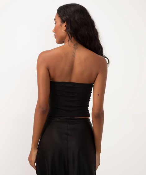 blusa sem alça com brilho preto