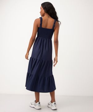 vestido midi texturizado com recortes alças médias azul