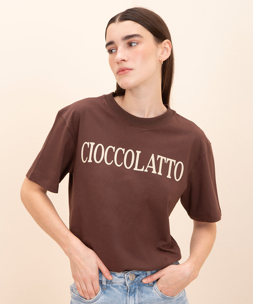 camiseta de algodão cioccolatto mindset marrom