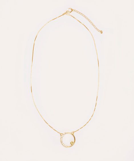 colar com pingente argola com strass ouro