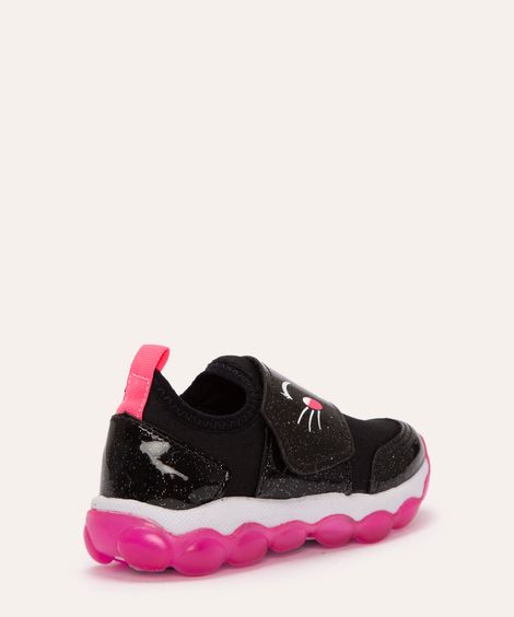 tênis infantil com velcro gatinha preto