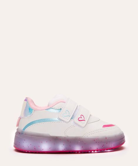 tênis infantil coração com velcro duplo branco
