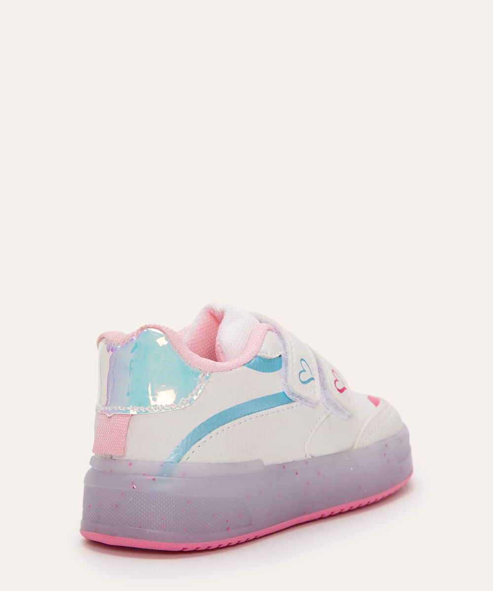 tênis infantil coração com velcro duplo branco