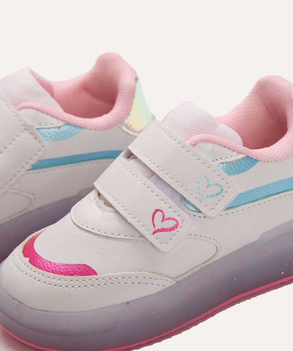 tênis infantil coração com velcro duplo branco