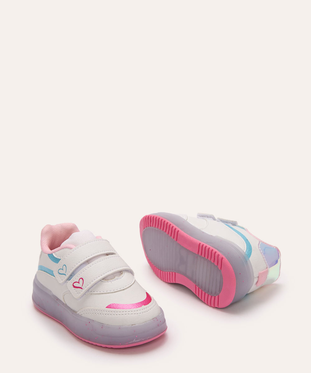 tênis infantil coração com velcro duplo branco