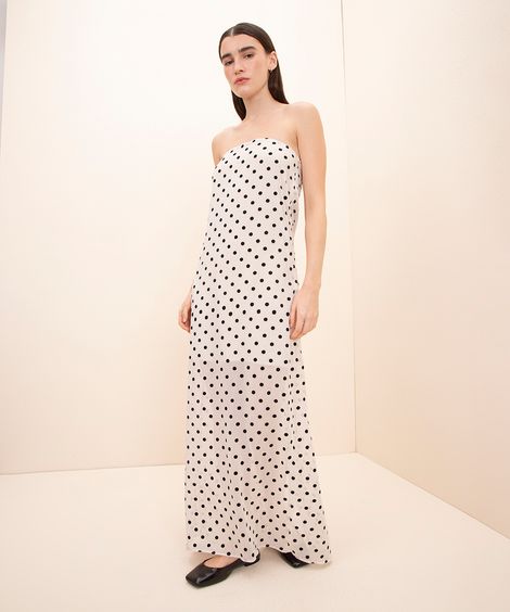 vestido midi sem alça poá mindset off white