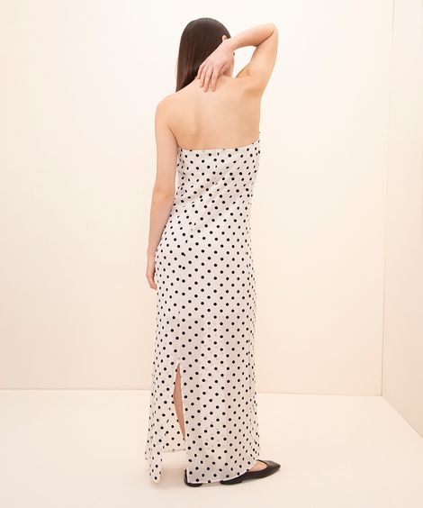 vestido midi sem alça poá mindset off white