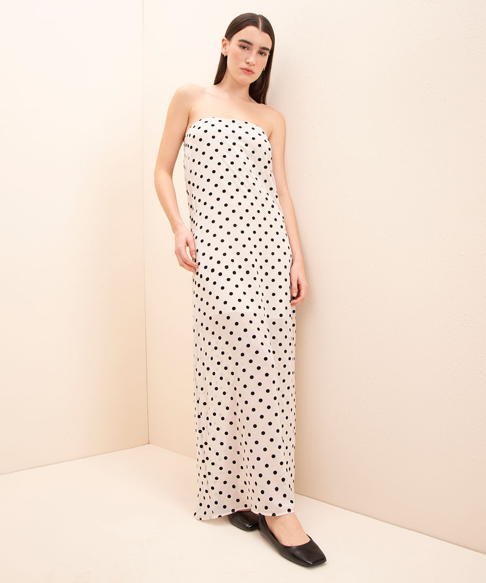 vestido midi sem alça poá mindset off white