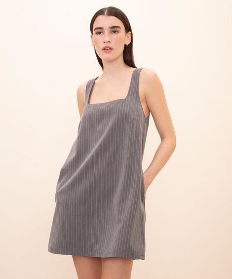 vestido curto risca de giz mindset cinza