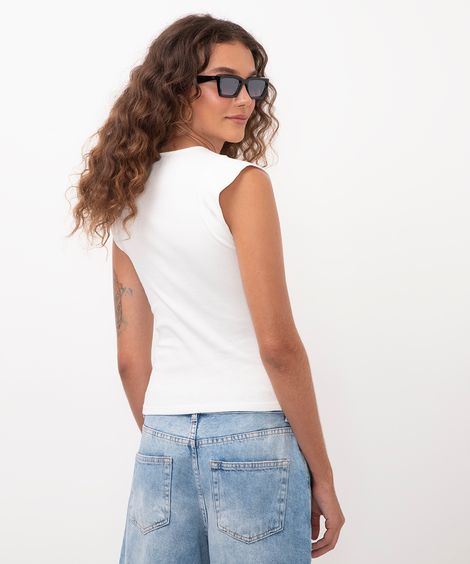blusa muscle tee de algodão canelada - off white