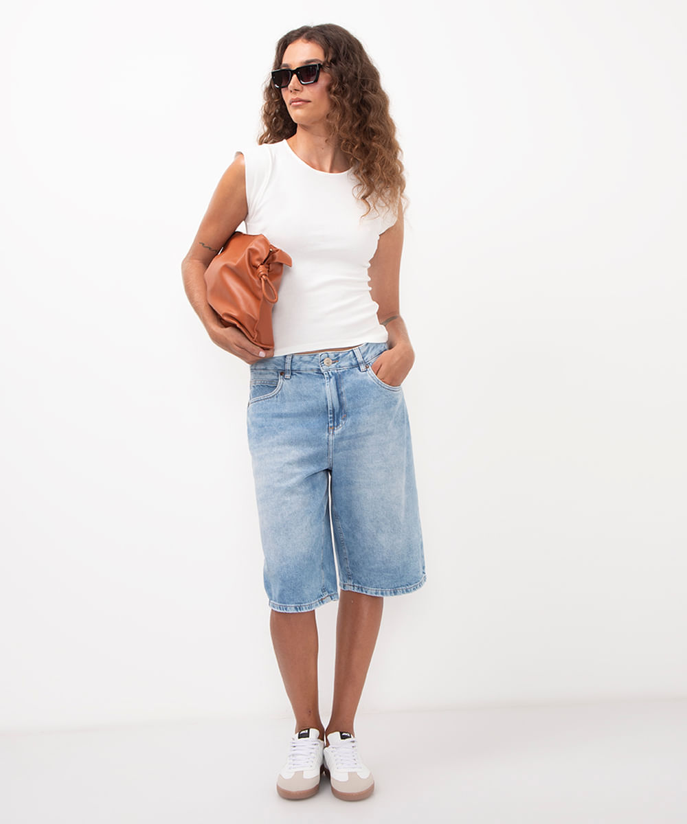 blusa muscle tee de algodão canelada - off white