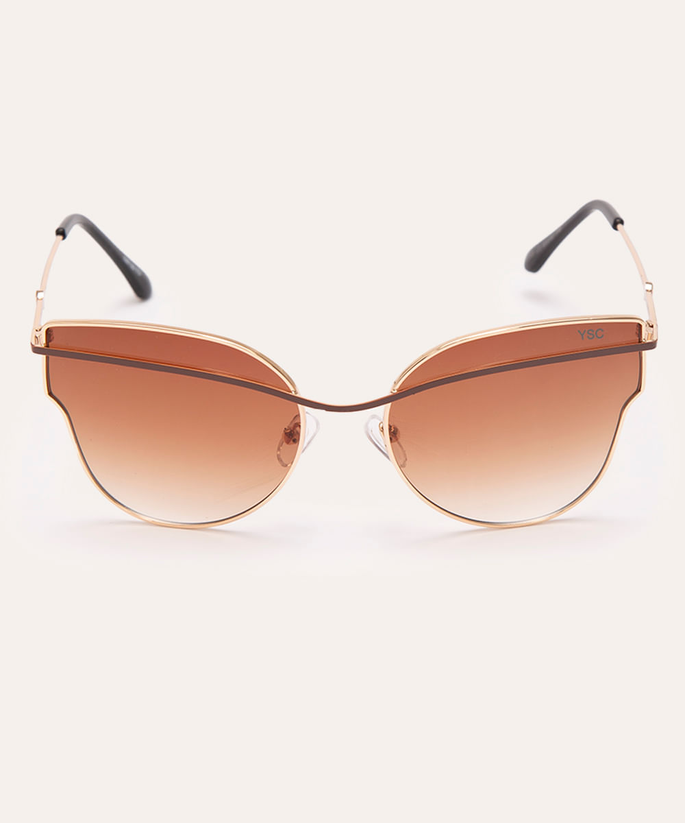 óculos de sol oval de metal dourado