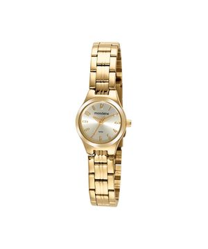 Relógio Feminino Clássico Visor Metálico Dourado