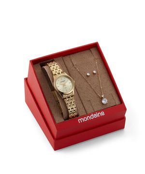 Kit Relógio Feminino Clássico Dourado com Semijoias