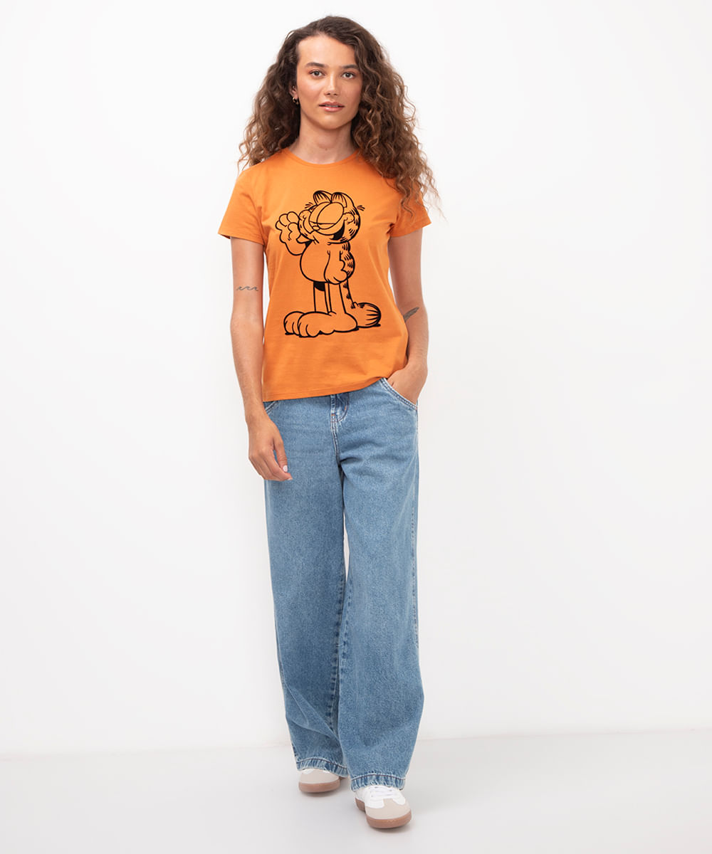 camiseta de algodão garfield laranja