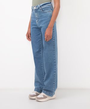calça jeans wide leg cintura alta sawary azul