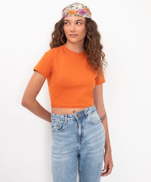 blusa básica baby look de algodão peruano laranja