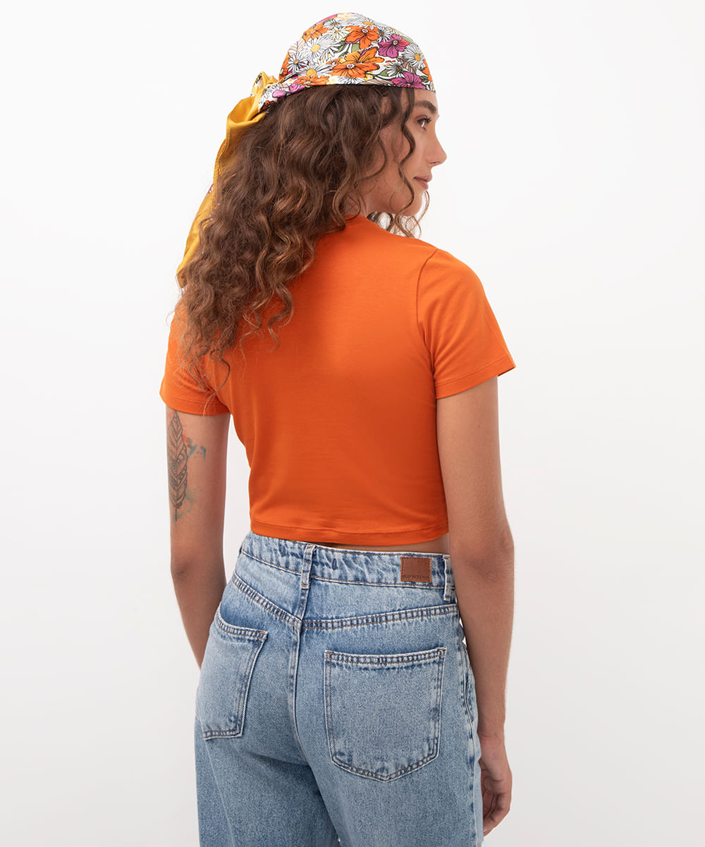 blusa baby look de algodão peruano laranja