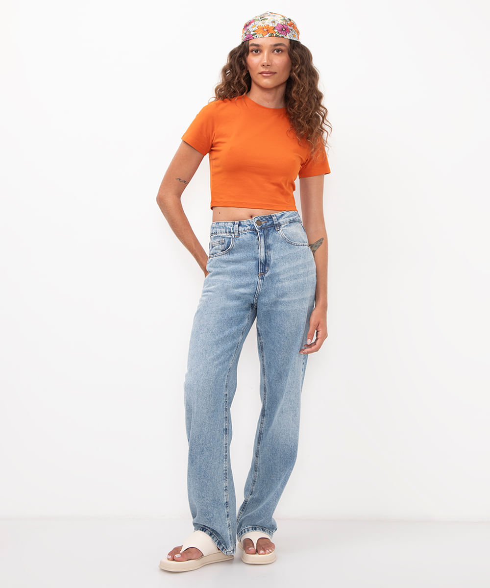blusa baby look de algodão peruano laranja
